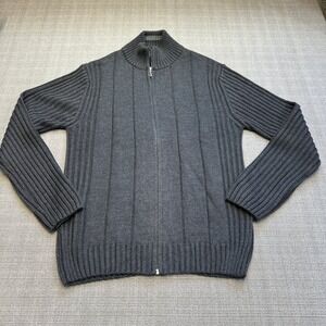 Emozioni Uomo Mens Cardigan Large Gray Wool Blend Full Zip Ribbed‎ Made in Italy